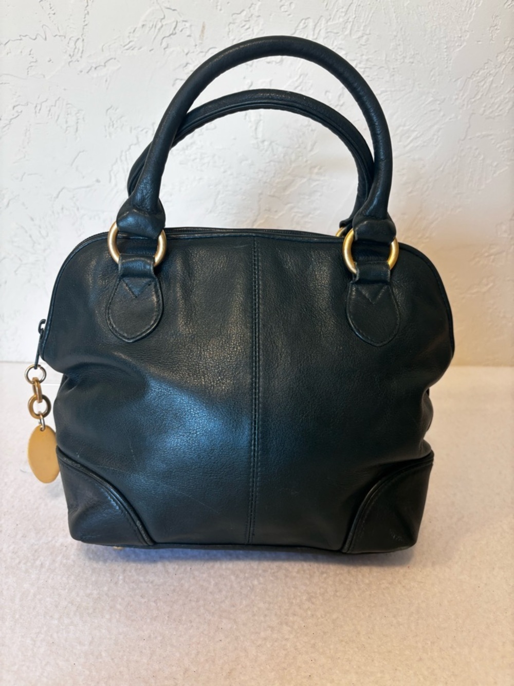 Dark Green Satchel Bag Structured Dome Purse Gold Hardware Everyday